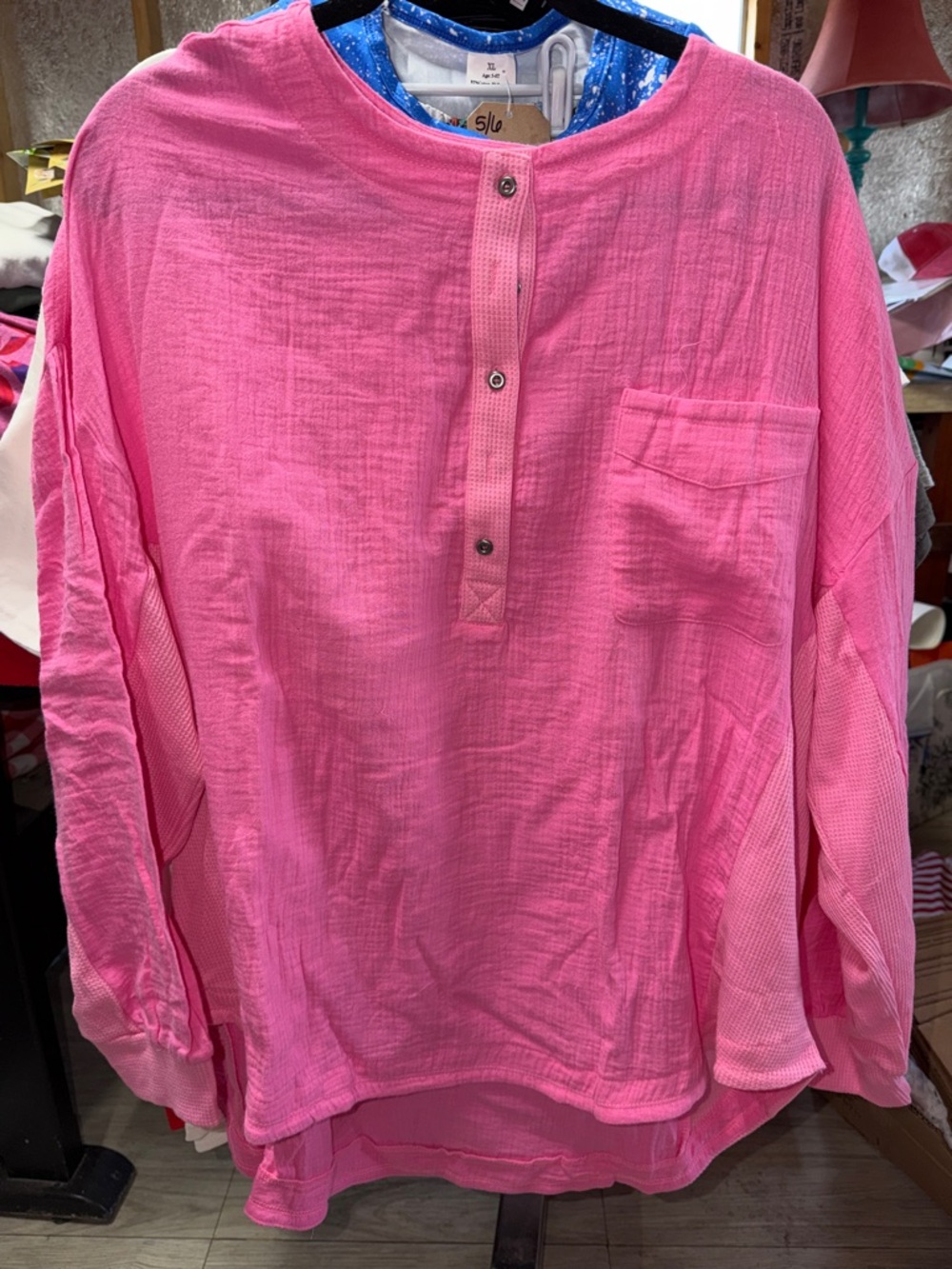 Men's Casual Pink Long-Sleeve Henley Shirt